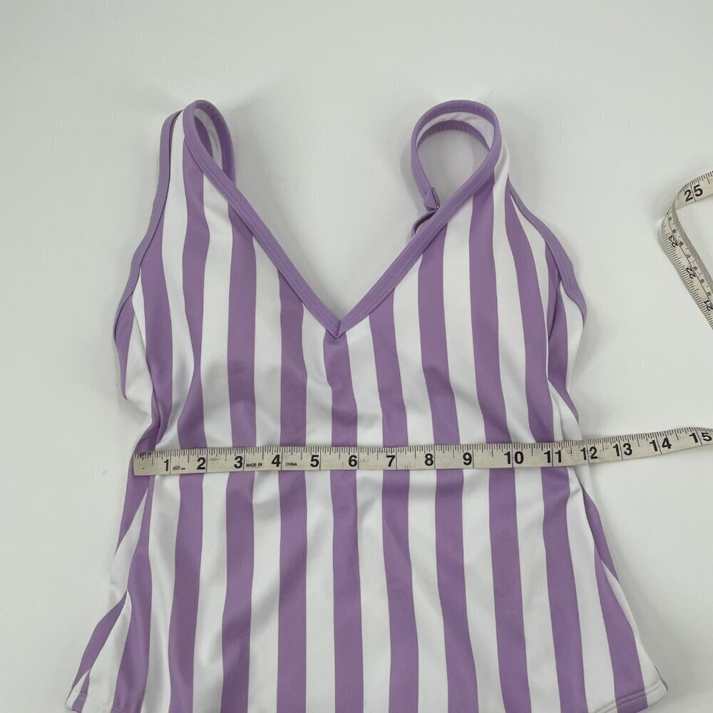 NWT Kona Sol Purple Striped Deep V-Neck One Piece Swim Suit Womens Size Small - Picture 4 of 7